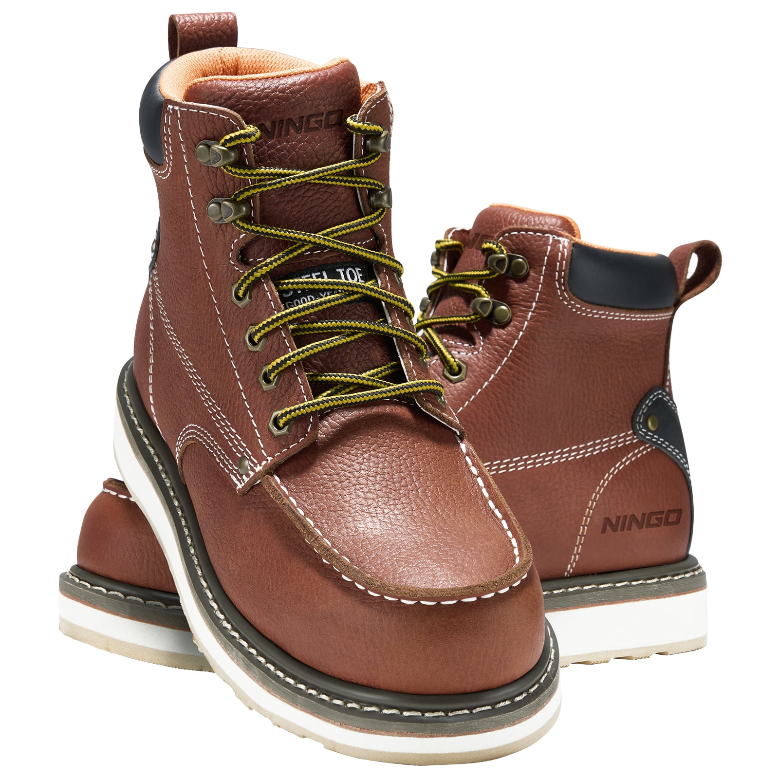 Ningo Mens Size 8.5 Brown Work Boots Lace Up Steel Toe Water Resistant Shoes NINGO 6 main image 3