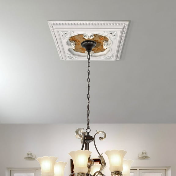 AFD White and Gold Four Leaf Clover Square Chandelier Ceiling Medallion 24in