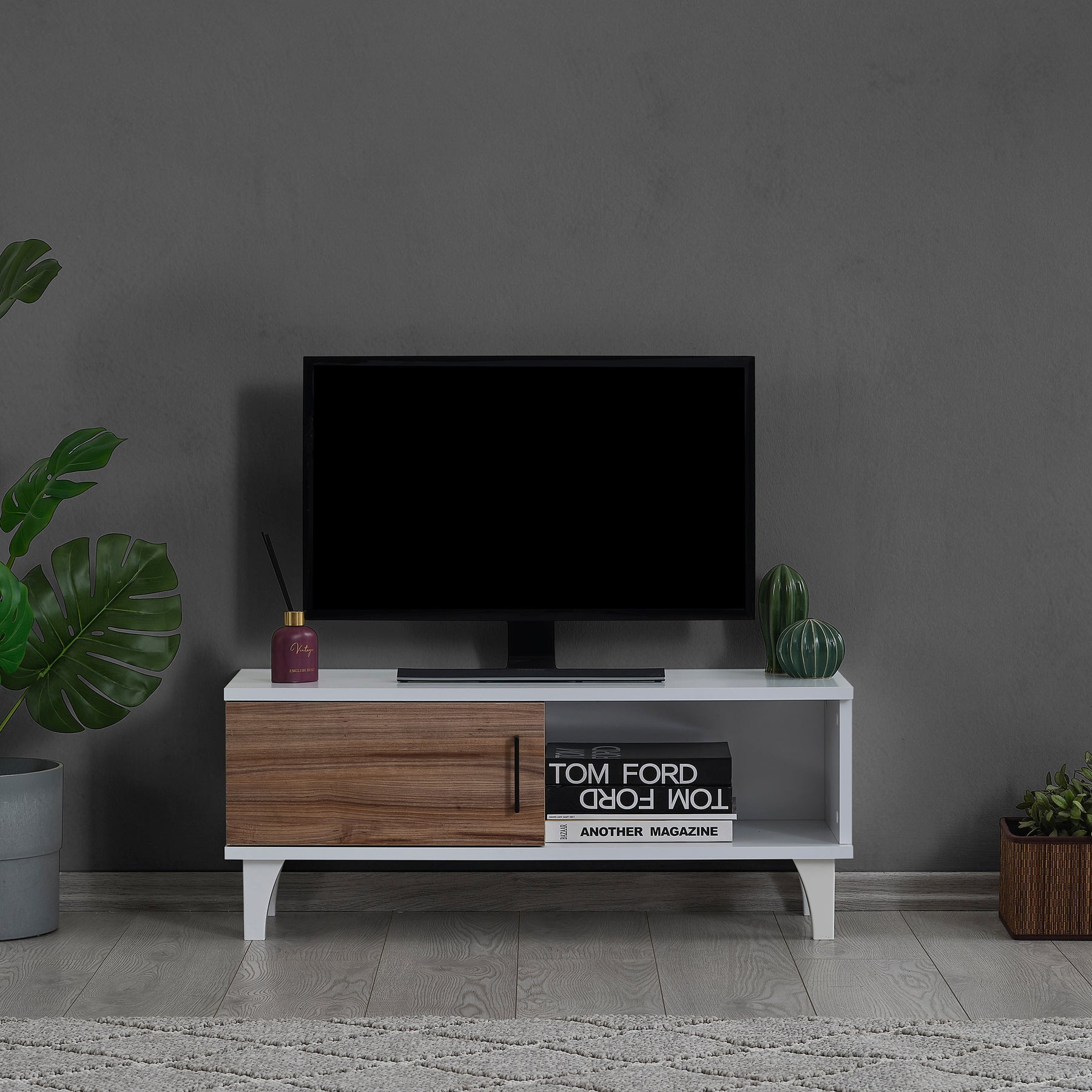 Moon TV Stand Interchangeable Design with Black/Chrome Handle
