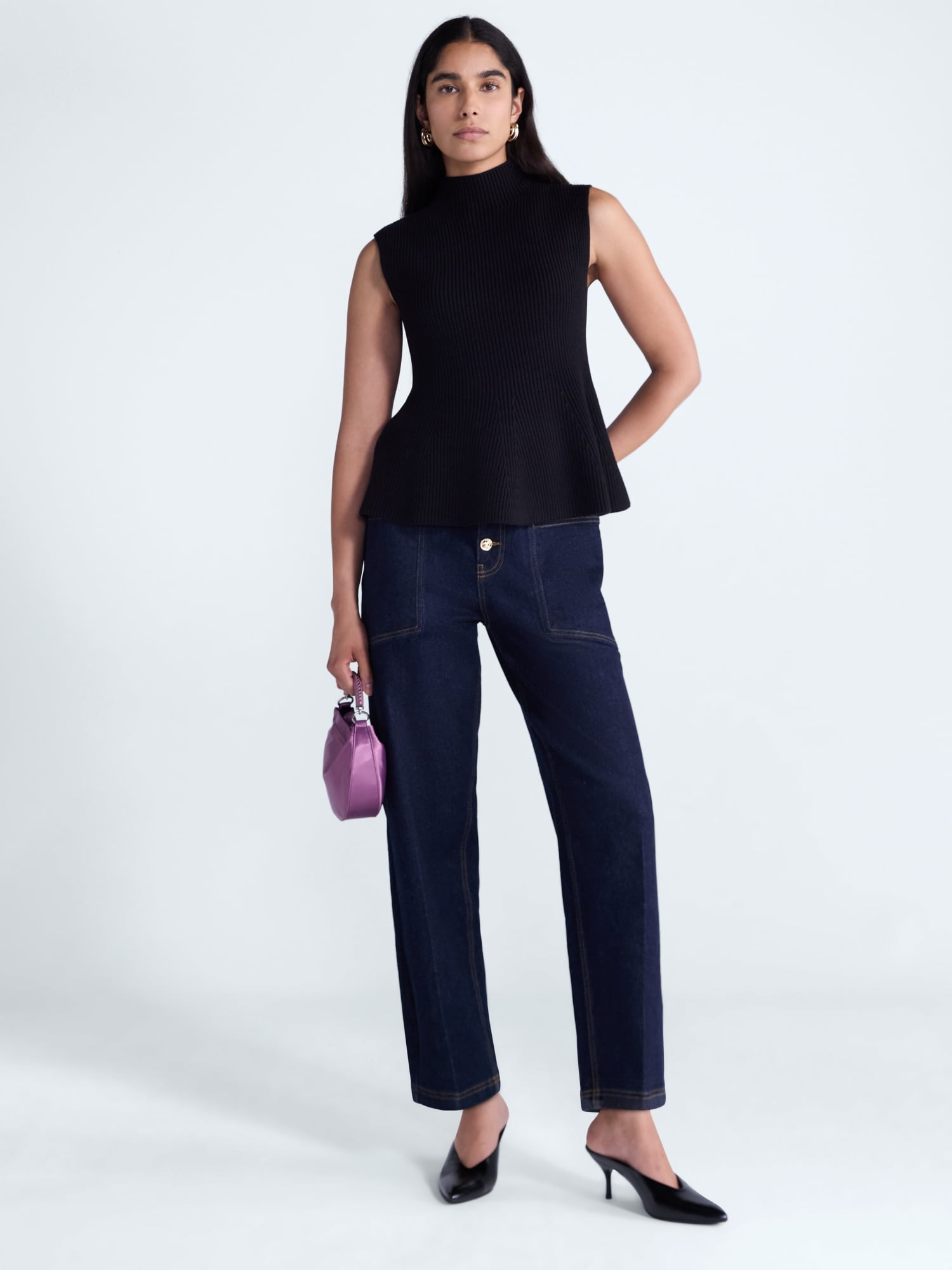 Scoop Women's and Women's Plus Sleeveless Mock Neck Peplum Sweater Tank, Sizes XS-4X