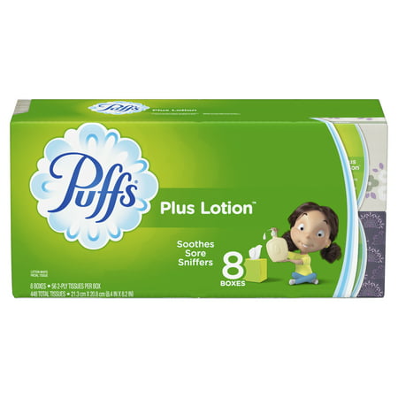 Puffs Plus Lotion Facial Tissue, 8 Cubes, 56 Tissues per Box (448 Tissues (Best Facial Tissues For Sensitive Skin)