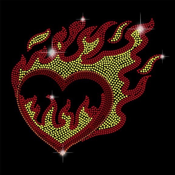 1Sheet Love Flame Iron on Rhinestone Transfer Flame Heart Bling Rhinestone T-Shirt Transfer Rhinestone Iron on Heat Transfer Hot Fix Stickers Crystal DIY Decor for Clothing Hoodies Birthday Gift