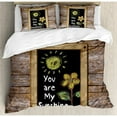 thumbnail image 3 of Quotes Decor Twin Size Duvet Cover Set, Love Phrase with Flower and Hand Drawn Sun Figure on Framed Blackboard Wooden Wall, Decorative 2 Piece Bedding Set with 1 Pillow Sham, Multi, by Ambesonne, 3 of 3