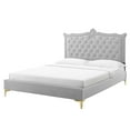 thumbnail image 1 of Platform Bed Frame, Nailhead, Queen Size, Grey Gray, Velvet, Modern Contemporary, Bedroom Master Guest Suite Room, 1 of 10