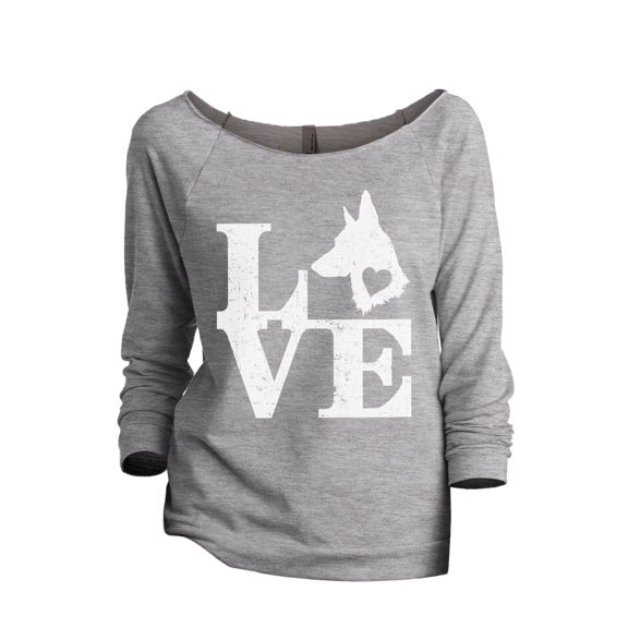 LOVE German Shepherd Dog Women's Fashion Slouchy 3/4 Sleeves Raglan Lightweight Sweatshirt Sport Grey Small