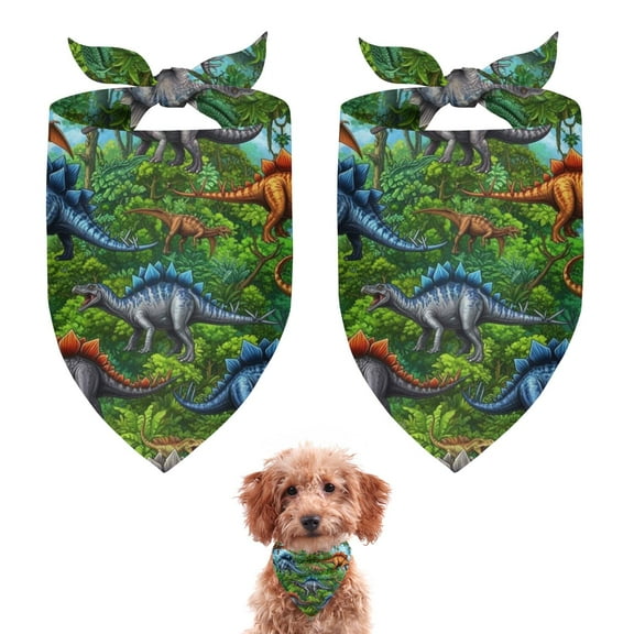 Dog Bandana 2 Pack,Colorful Dinosaurs Jungle Scene Pattern Bandanas for Dogs,Cat Bandana,Small/ Large Dog Bandana 2 Size,Dog Bandanas