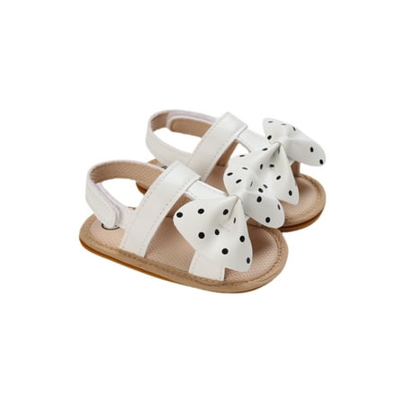 

Calsunbaby Infant Baby Girls PU Leather Sandals Dots Bowknot Princess Shoes Non-Slip Infant First Walkers White 6-12 Months