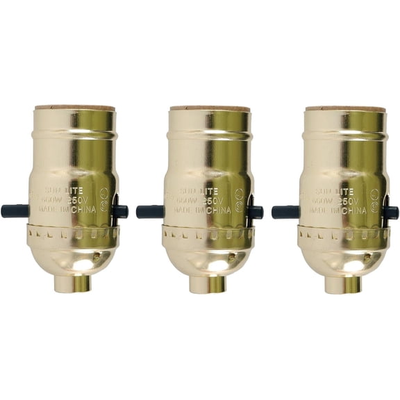 Creative Hobbies® Push Thru On/Off Lamp Socket, Medium Base, Gold Shell Incandescent Lampholder, Pack of 3 Sockets