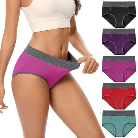 

POKARLA Women s Cotton Stretch Underwear Ladies Mid-high Waisted Briefs Panties 5-Pack(X-Large)