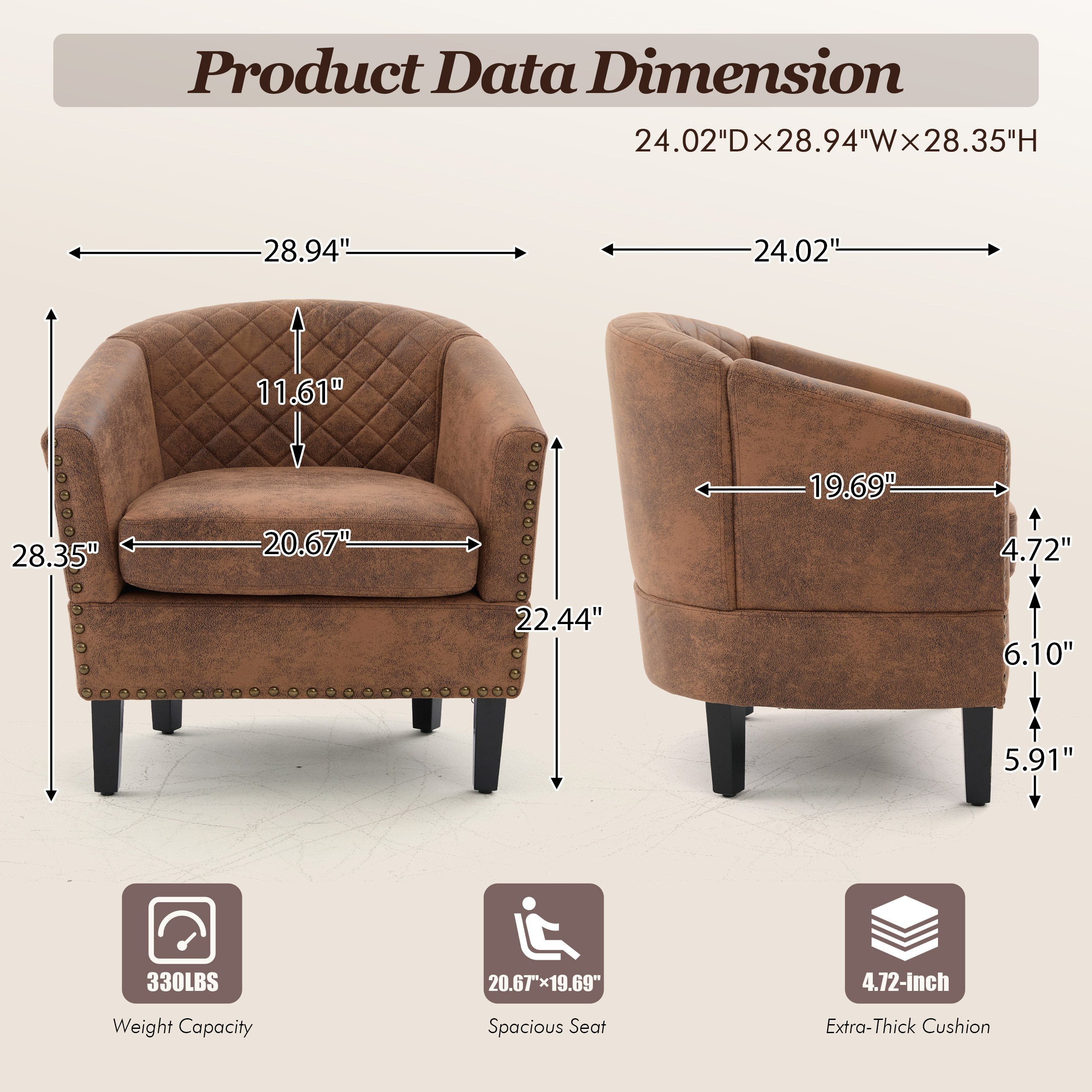 MOONMISS Barrel Accent Chair Club Armchairs Comfy chairs for Living Room, Bedroom,Coffee