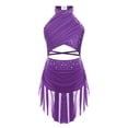 thumbnail image 5 of Jhaoyu Kids Girls Shiny Backless Ballet Leotard Dress with Skirt Lyrical Jazz Latin Modern Purple 16, 5 of 9
