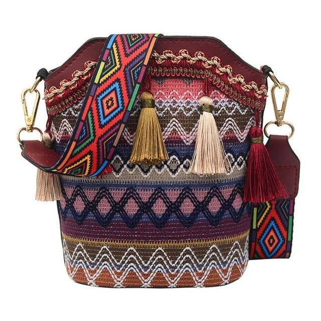 Bolsos de hombro bordados para mujer, bolsos Hippie con borlas, elegante bolso de mano turístico para el festival nocturno, , fin de Rojo Sunnimix Bolso Bandolera Hippie