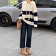 thumbnail image 3 of Suéter con capucha suave y glutinoso a rayas de contraste suelto coreano, suéter para mujer, nuevo abrigo de otoño e invierno, suéter de punto que combina con todo, 3 of 5