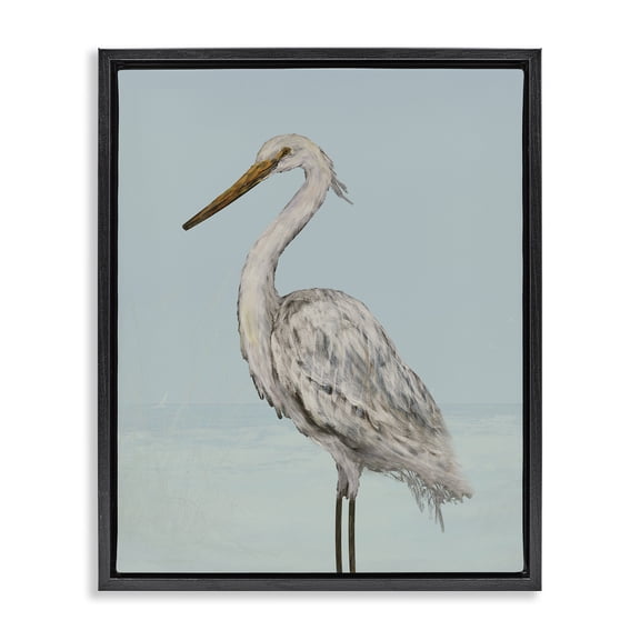 Stupell Industries Coastal Heron Muted Blue Black Framed Floater Canvas Wall Art, design by Julie DeRice