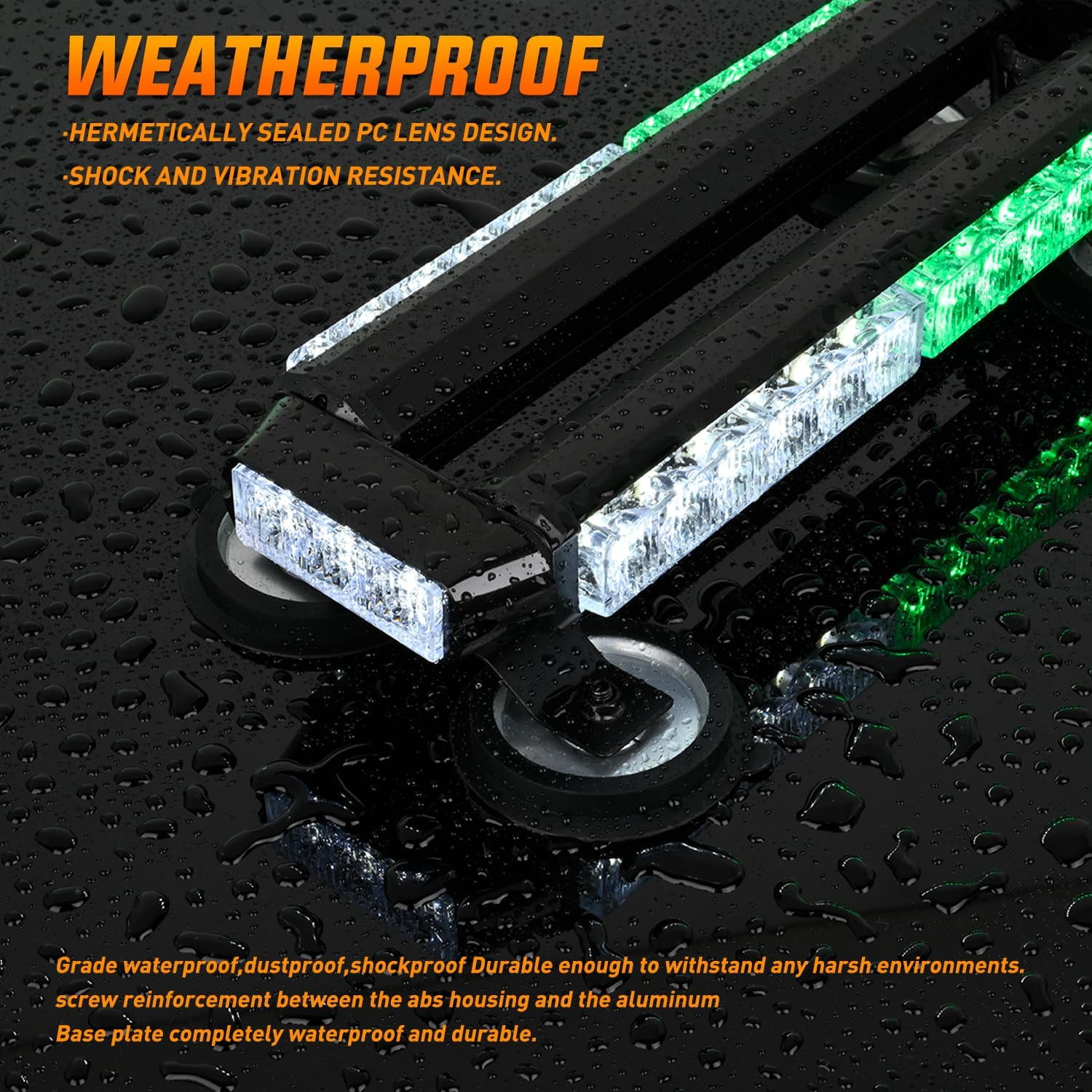 Nilight 14.5" 30LED Strobe Light Bar Double Side Rooftop Emergency Flashing Lights Green White Safety Warning Hazard Light Bars with Magnetic Base for Trucks Pickup