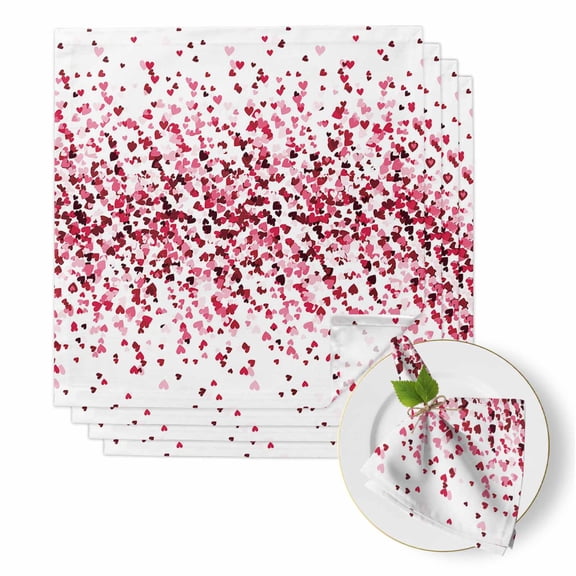 Valentine's Day Cloth Napkins Set of 4 Romantic Red Pink Black Tiny Falling Love Hearts Soft Washable Square Dinner Napkins for Party Wedding Restaurant Hotel Cocktail 20x20 Inch