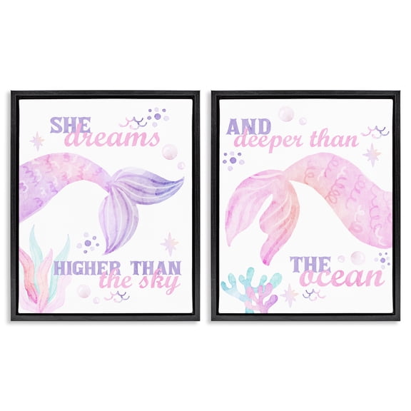 Mermaid Dreams Ocean & Sky 2 Piece Black Framed Floater Canvas Set, design by Kim Allen
