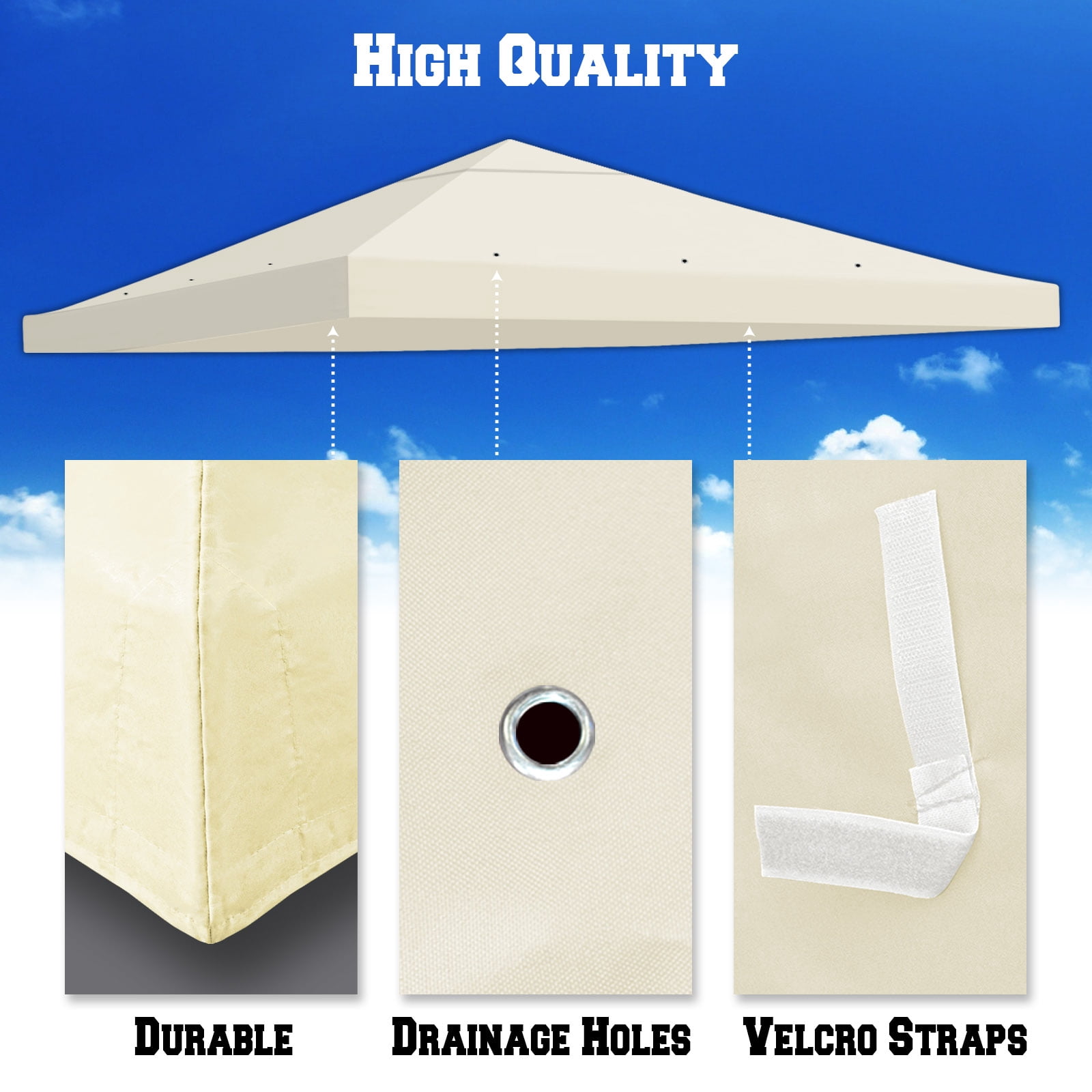 SUNNY 10x10 FT Gazebo Replacement Canopy Top Single Tier Canopy Top Cover (Ecru)