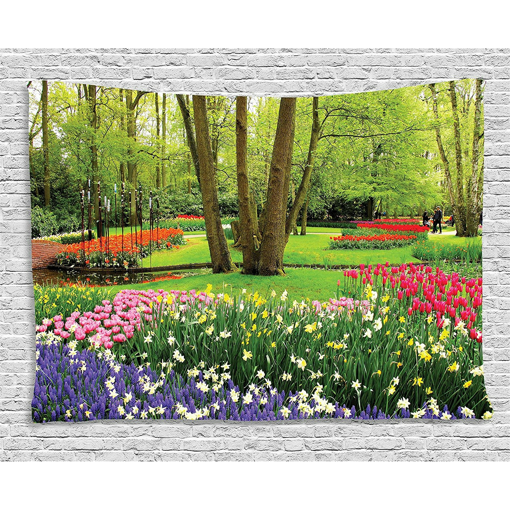 Nature Decor Tapestry By Huge Garden With Flowers Grass Trees