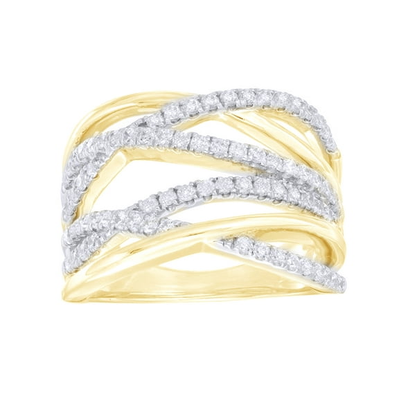 White Natural Diamond Multi Row Intertwined Promise Ring in 10k Yellow Gold (0.75 Cttw)