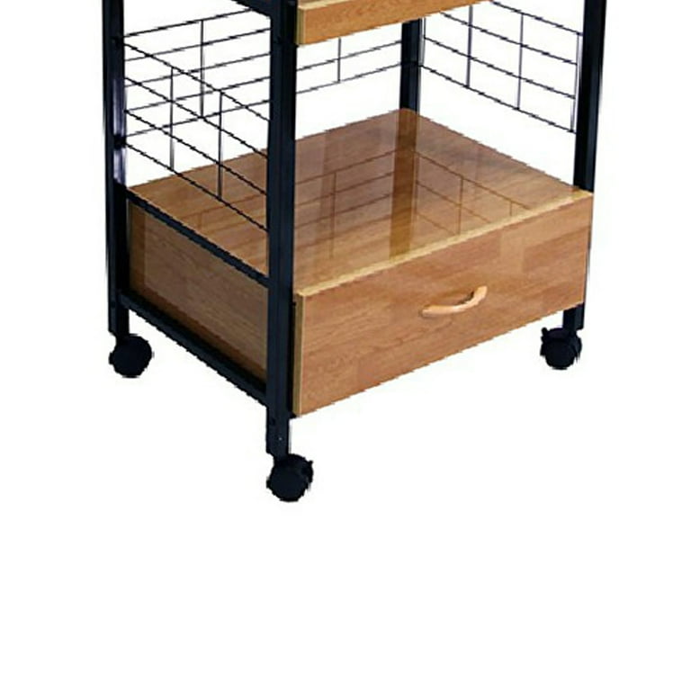 Wood and Metal Frame Microwave Cart with Power Outlet Black and Brown