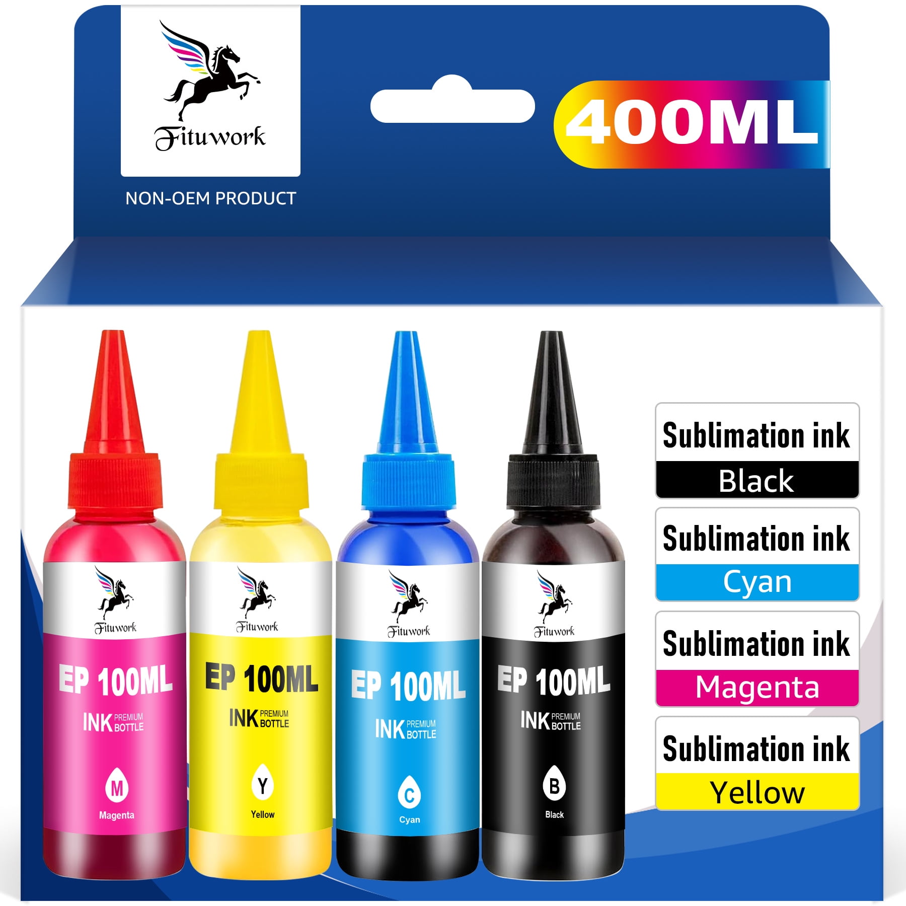 Sublimation Ink Refill for Epson Ecotank 2840 ET-2400 ET-2800 ET-2803 ET-2720 ET-2760 ET-2750 ET2850 ET-15000 ET-2720 ET-2760 ET-2750 ET-4700 ET-3760 WF-7710 WF-7720 (Black, Cyan, Yellow, Magenta)