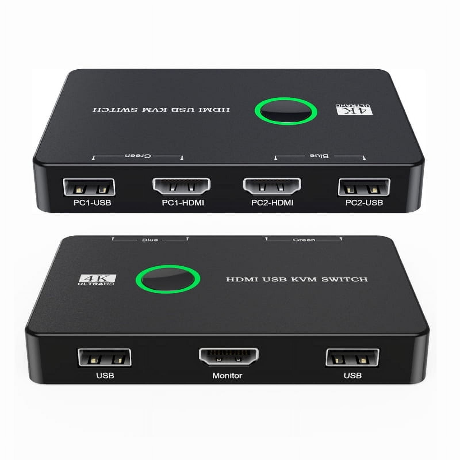 Xiwai KVM USB 2.0 & HDMI 4K Switch Selector Dual PCs Sharing Monitor HDTV USB Port Keyboard Mouse Scanner Printer