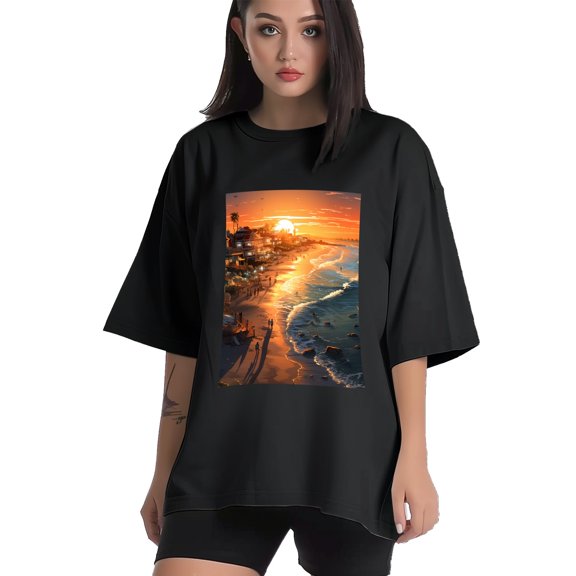 Plus Size Shirt for Women Black Tops for Women Short Sleeves Shirt for Women Seaside (40) T Shirt Crewneck Shirt for Women XS