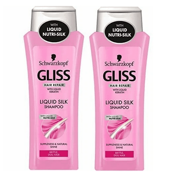 Schwarzkopf Gliss Hair Repair With Liquid Keratin Liquid Silk Shampoo For Brittle, Dull Hair 250ml (2 Pack)