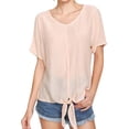 thumbnail image 1 of Women V Neck Knotted Front Short Sleeve Pure Color T-shirt, 1 of 6
