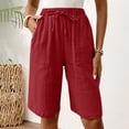thumbnail image 4 of Endives Linen Shorts For Women Knee Length Tie High Waisted Elastic Casual Wide Leg Short Summer Pants Daily Wear, 4 of 7