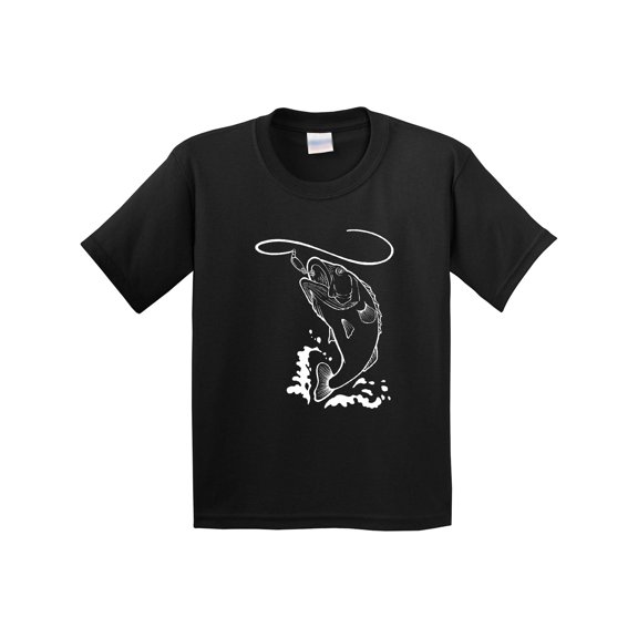 Inktastic Leaping Bass Fish White Outline Youth T-Shirt