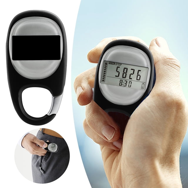 Riforla 3D Digital Simple Walking Distance Clip on Pedometer Step Counter with Clip Memory Walking Distance Miles/km Exercise Fitness Activity for Men Black