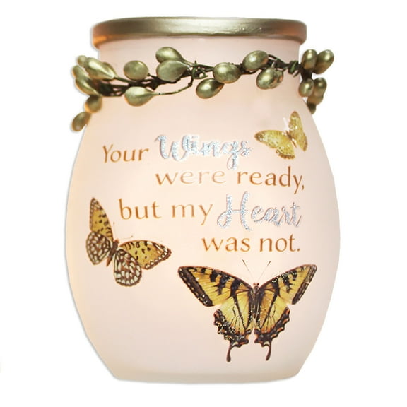 Stony Creek Your Wings Were Ready Rememberance Memorial, Sympathy, Bereavement Lighted Glass Jar 4 x 3 x 3" Inspirational - NEW