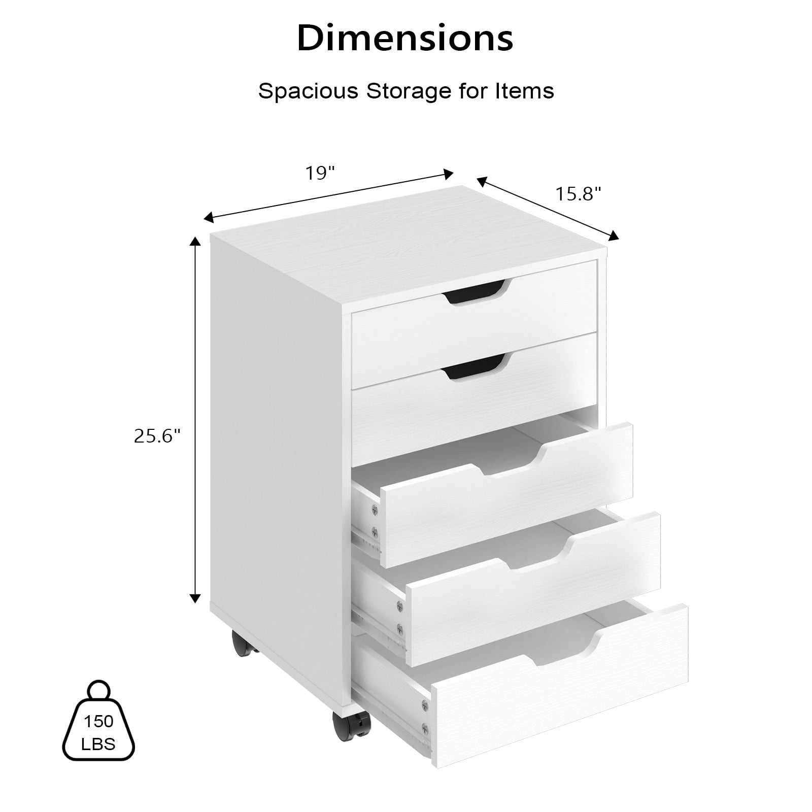 Ktaxon Mobile 5 Drawer File Cabinet Rolling Storage Cart Wood File Cabinet with Wheels, White