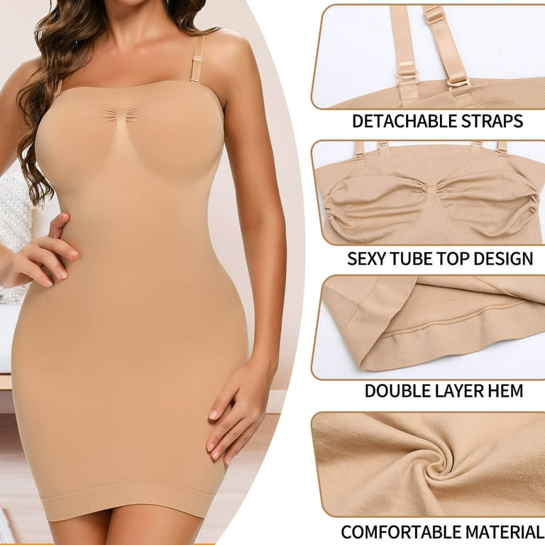 Women Strapless Shapewear Slip Full Slips Dress Tummy Control Camisole Body  Shaper Under Dress Seamless Corset