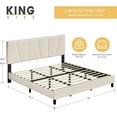 thumbnail image 2 of King Size Bed Frame with Adjustable Headboard, Linen Upholstered Platform Bed with Strong Wooden Slats, No Box Spring Needed, Easy Assembly, Beige, 2 of 7