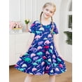 thumbnail image 5 of Aideaone Little Girls Dress Short Sleeve Toddler Summer Swing A-Line Cute Midi Casual Sundress Dinosaur Blue 2-9T, 5 of 8