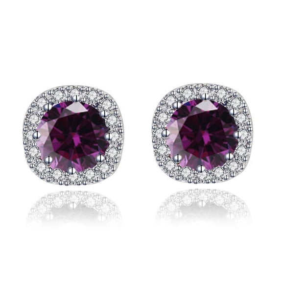 14k White Gold 1 Ct Round Created Amethyst Halo Stud Earrings Jewelry Gift for Women Plated by Paris Jewelry
