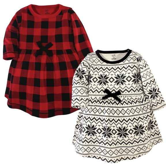 Luvable Friends Touched by Nature Long-Sleeve Dresses 2pk, Rustic Plaid, 0-3M