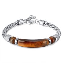 Stainless Steel Chain Splicing Tiger Eye Obsidian Bracelet for Men and Women 8.27 inch Gift