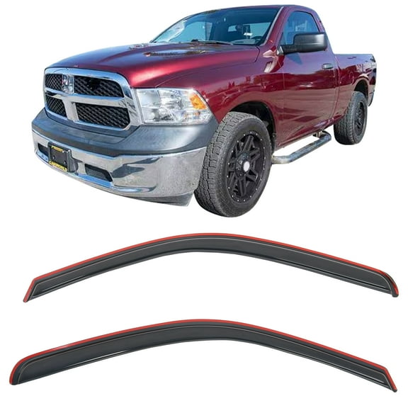 Ikon Motorsports In-Channel Window Visors for 2009-2018 Dodge Ram 1500 2010-2025 Ram 2500 3500 Standard Cab Acrylic Smoke Vent Shade Deflectors 2PCS