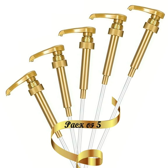 Gold Coffee Syrup Pumps (Fits Torani, DaVinci, Starbucks, Top Creamery, Allegro Syrups) l Fits 25.4 oz/750ml bottles l Pack of 5