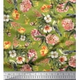 thumbnail image 1 of Soimoi Green Viscose Chiffon Fabric Leaves,Bird & Peach Floral Print Fabric by Yard 42 Inch Wide, 1 of 1