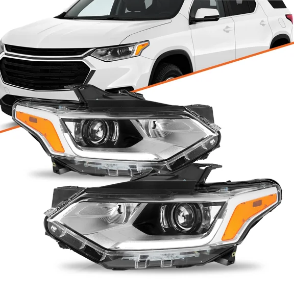 for 2018-2021 Chevy Traverse Chrome Xenon Projector Headlights w/ LED DRL 18-21