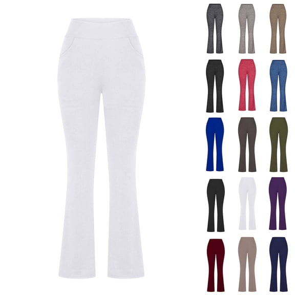 Elvqul Pants for Women Plus Size Pull on High Waisted Sports Comfortable Yoga White Pockets Pants
