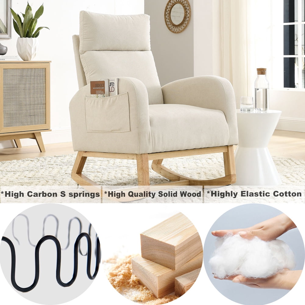 Yesfashion 27.6"W Modern Rocking Chair,Accent Upholstered Rocking Glider Chair with High Backrest,Armrests,2 Side Pocket,Lounge Chair for Home Living Room Bedroom Office