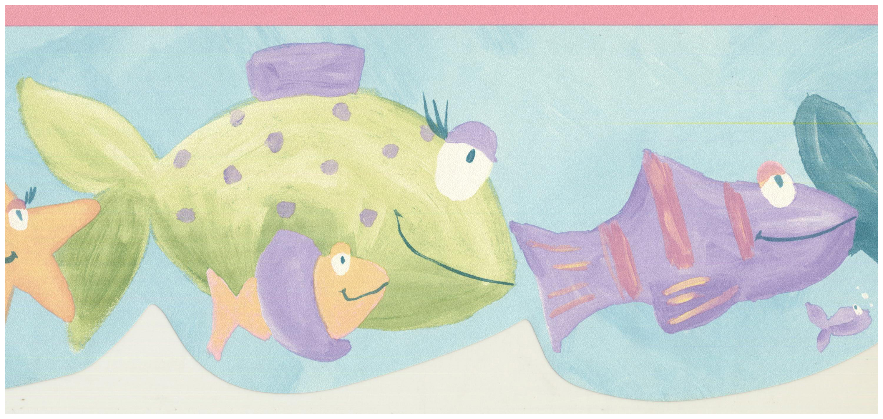 Prepasted Wall Border Painted Fish Sky Blue Kids Wallpaper Border