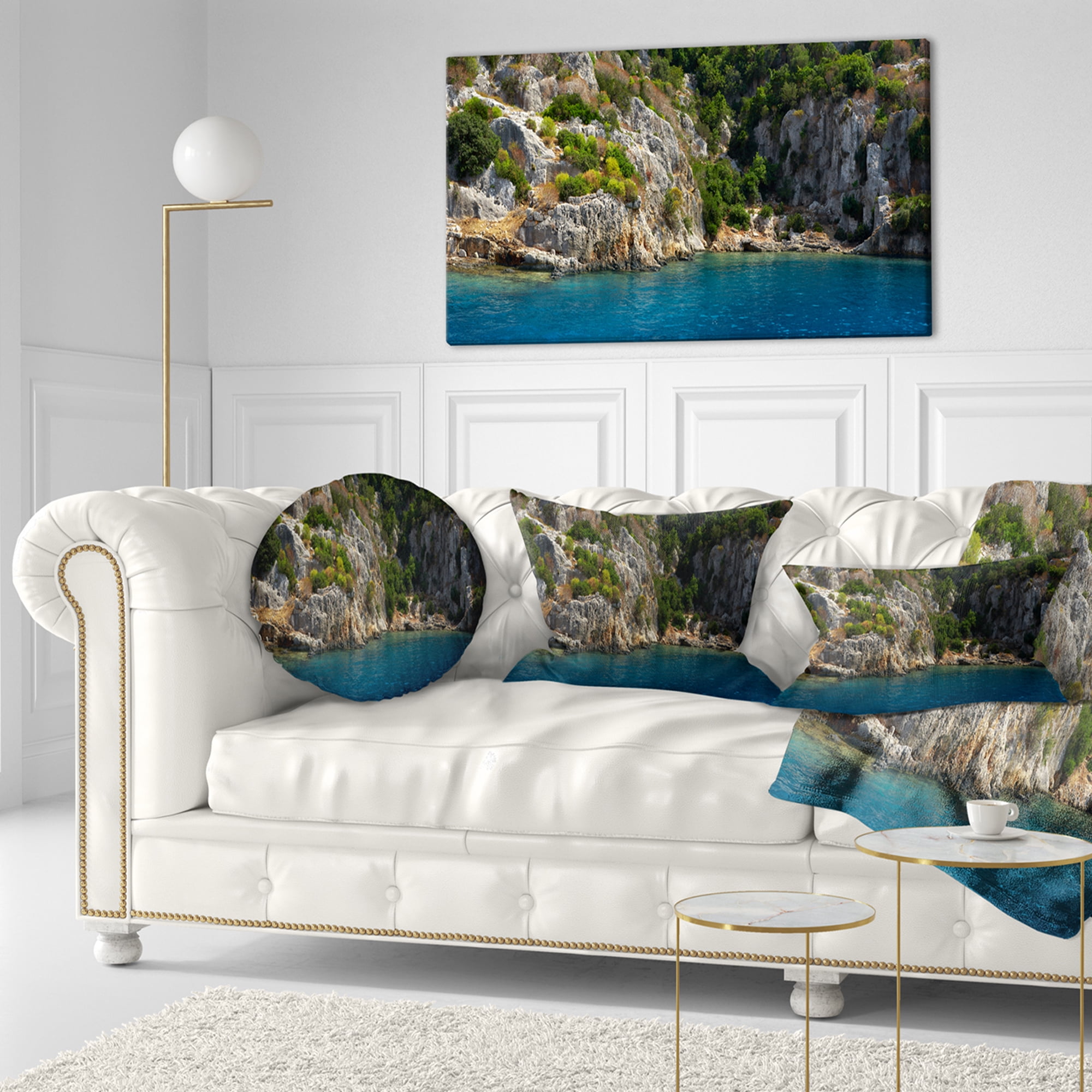 Designart 12" x 20" Blue Polyester Throw Pillow