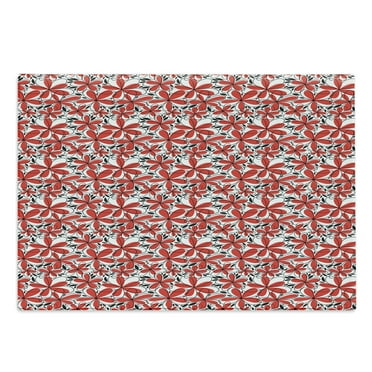 Feminine Cutting Board, Doodle Art Style Abstract Flowers with Red Petals and Black Leaves, Decorative Tempered Glass Cutting and Serving Board, Large Size, Scarlet White Black, by Ambesonne